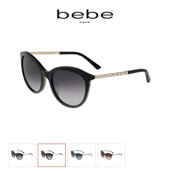 Bebe Black and Gold Sunglasses BB7192 Jet Swarovski collab NWOT rtl $189 - Picture 1 of 3